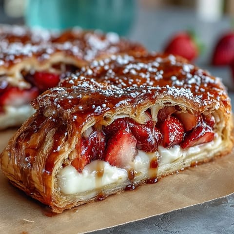 Rustic strawberry frangipane galette with golden crust, fresh berries atop rich almond cream.