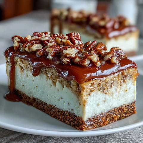 Decadent carrot cake cheesecake bars with creamy layers and light cream cheese frosting.