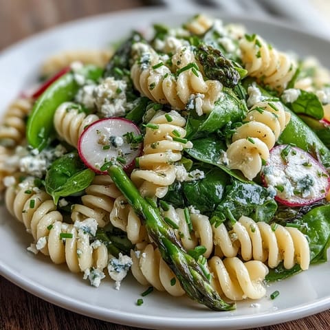 Vibrant spring pasta salad with lemon vinaigrette, crisp radishes, and tender asparagus—perfect for a light, refreshing lunch.