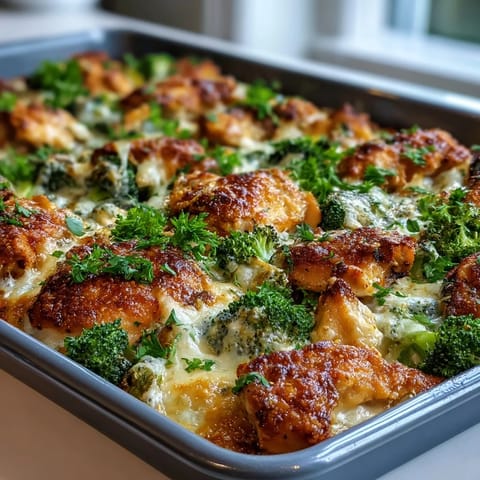 Golden, bubbly cheddar melted over ranch-seasoned chicken breasts and crisp-tender broccoli on a sheet pan.