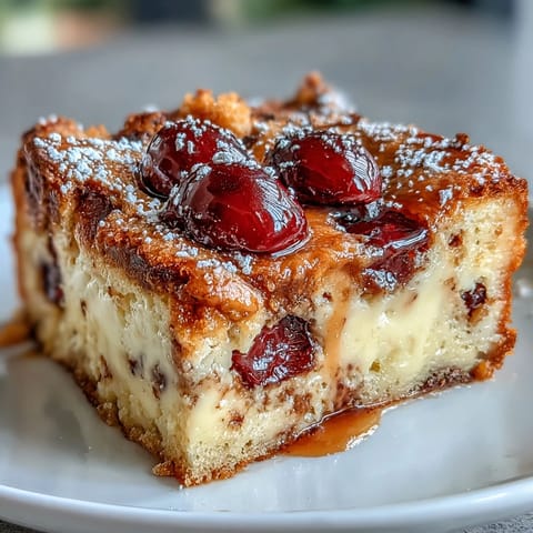 Fresh Cherry Clafoutis, golden-baked with plump cherries and vanilla custard.