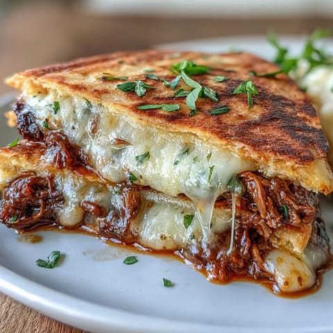 Golden, cheesy Cinco de Mayo Birria Quesadillas with rich consommé dip.
