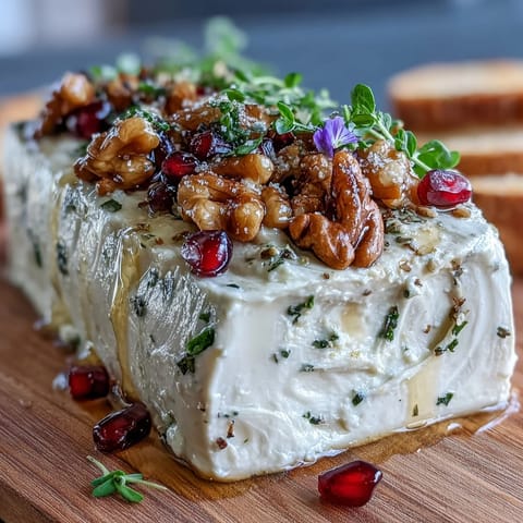 Whipped butter board with fresh herbs, honey, and pomegranate seeds served on a rustic wooden platter.
