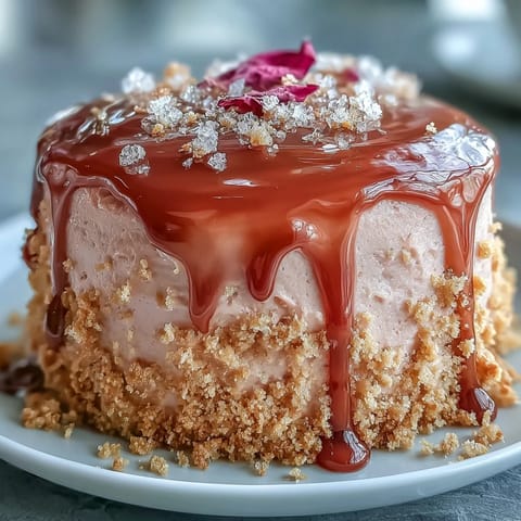 Elegant Bridal Shower Rosé Velvet Cake with shimmering gold drip, a festive dessert.