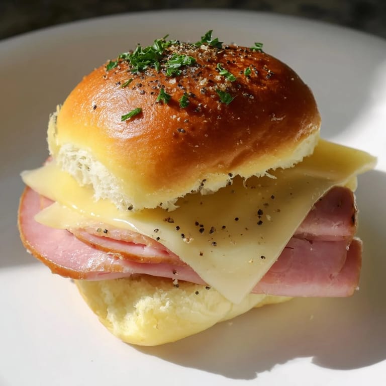 Melted cheese oozes from these inviting Baked Ham and Cheese Party Sliders, delicious and easy to prepare.