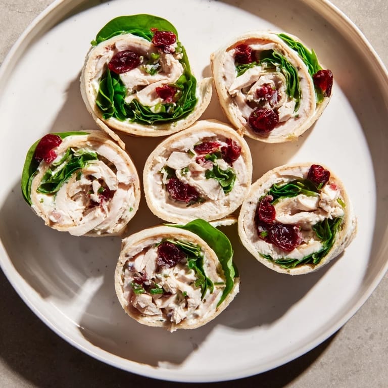 Close-up of freshly sliced Simplified Turkey Cranberry Pinwheels; easy, savory bite-sized appetizers.