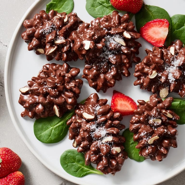 Enjoy a whimsical Coco Pop chocolate pinecone dessert salad, visually stunning and refreshingly cool to eat.