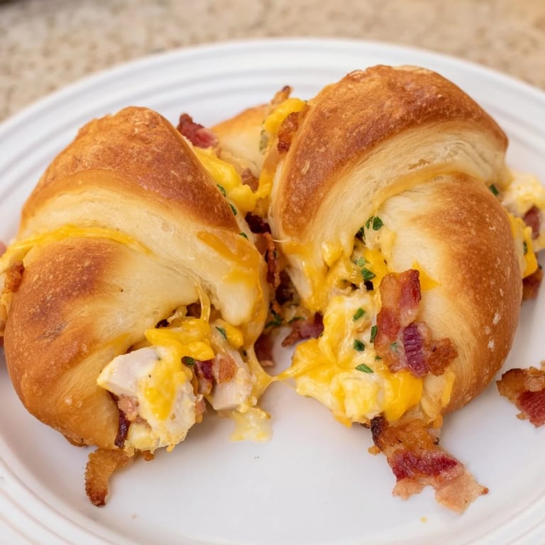 These savory Cheesy Chicken and Bacon Crescent Rolls feature a gooey cheese and chicken filling, ready to enjoy.