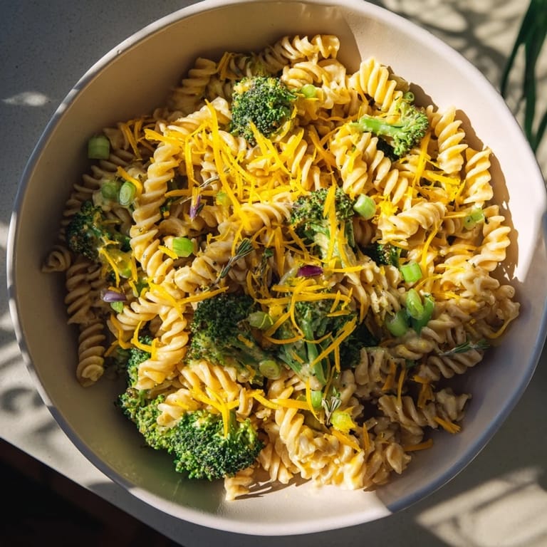 Fresh herbs dot the delicious green goddess broccoli cheddar one-pot pasta, promising a satisfying vegetarian dinner.