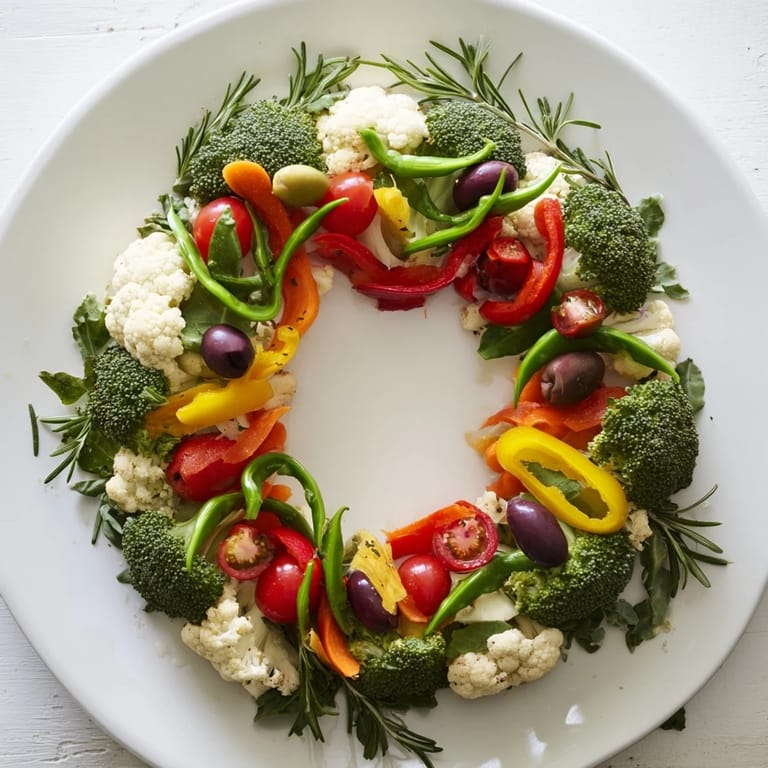 Get ready to enjoy this stunning Garland Veggie Wreath, a vegetarian masterpiece with crisp vegetables and your favorite dip.