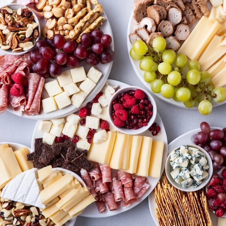 This Winter Wonderland Grazing Tray, laden with cheeses, crackers, and fruits, offers a delightful holiday snack selection.