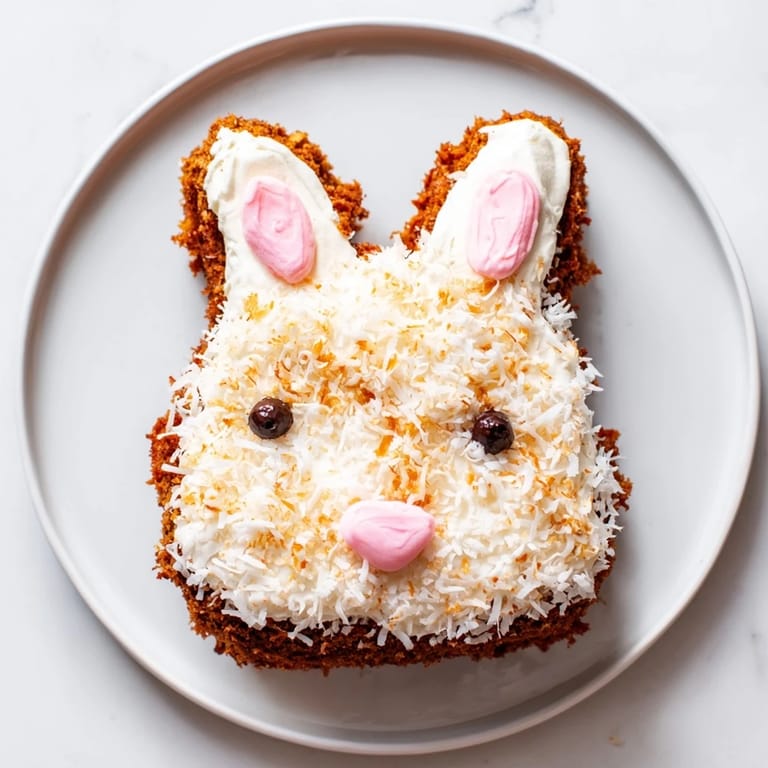 This whimsical Spring Bunny Carrot Cake features creamy frosting and a soft, moist texture.
