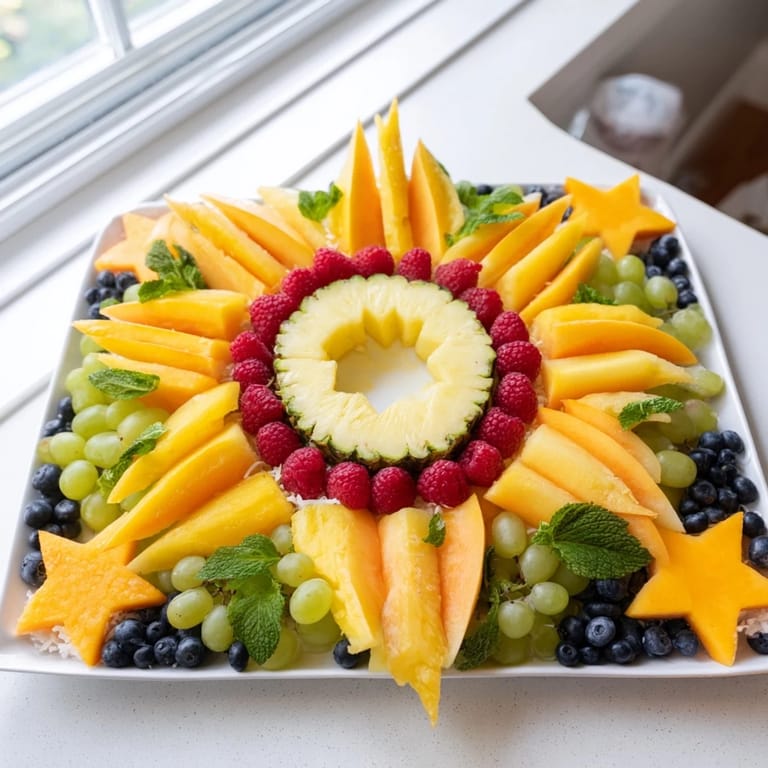 Festive and fun, a delicious Summer Rays Sun-Shaped Fruit Tray, perfect for sharing on a warm day.