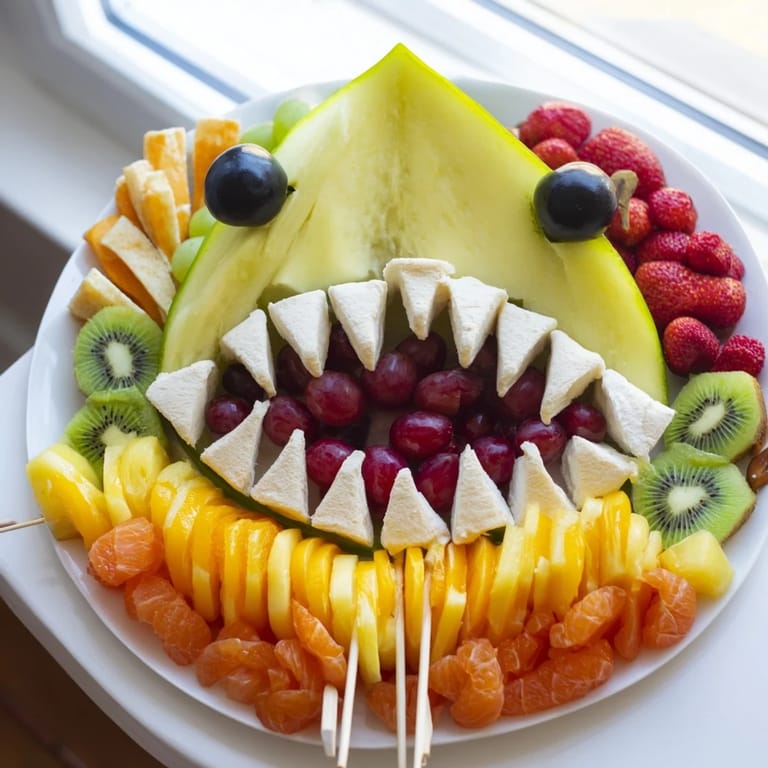 Enjoy the visually stunning Watermelon Wave Shark Snack Board, a healthy and fun snack platter for kids.