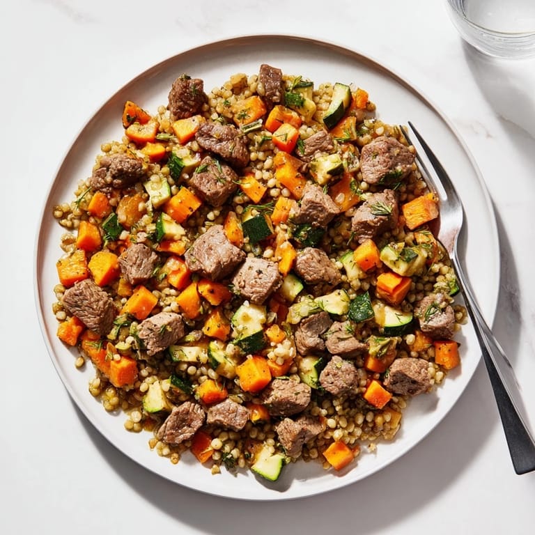 A close-up of a flavorful Sweet Lamb Platter for Baby, featuring soft lamb and vegetables.