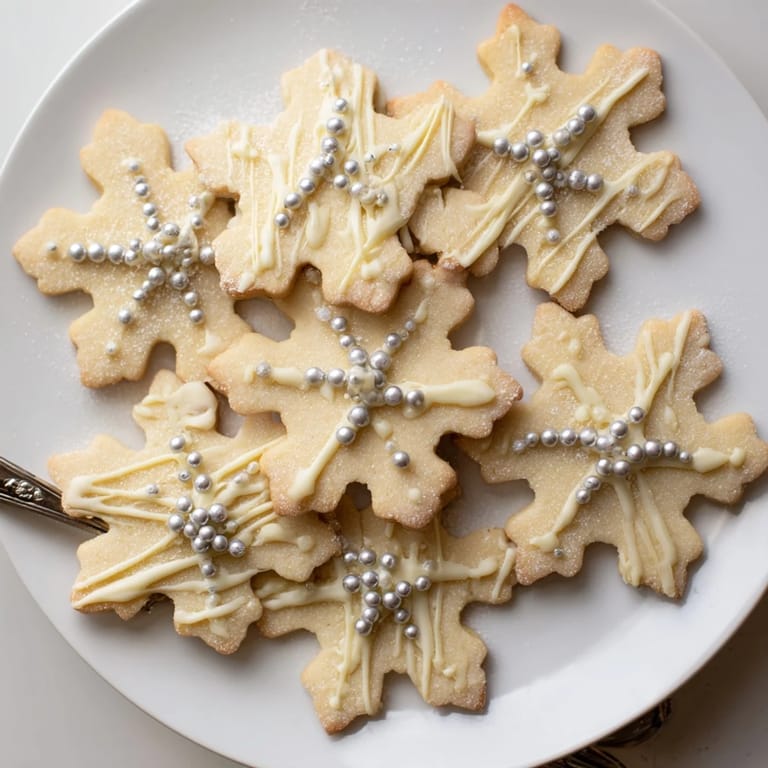 Close-up of a festive Winter Snowflake Platter, showcasing delicate snowflake cookies, ready to be enjoyed.