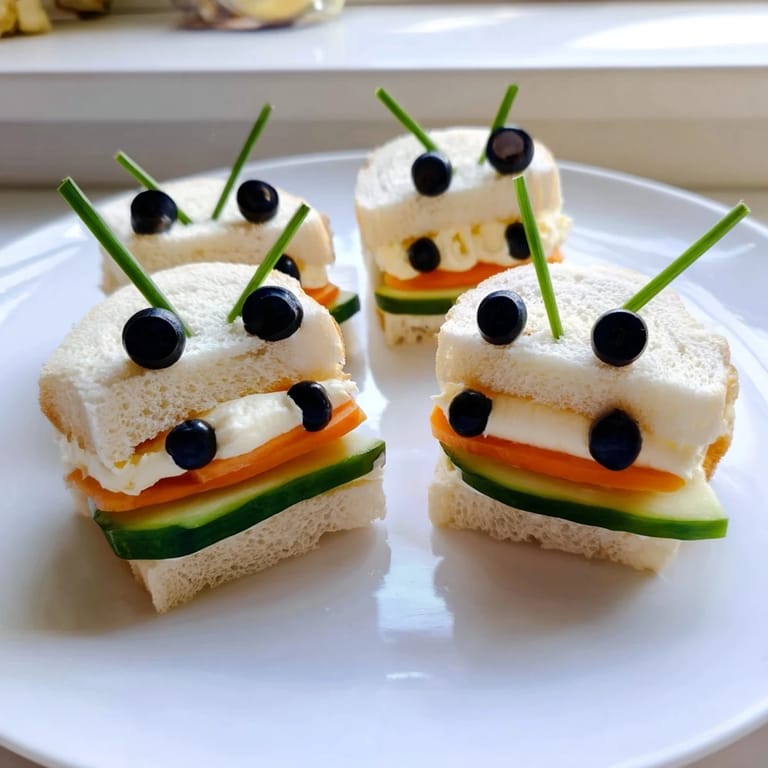 A playful view of bee sandwiches, a colorful appetizer featuring sweet and savory ingredients.