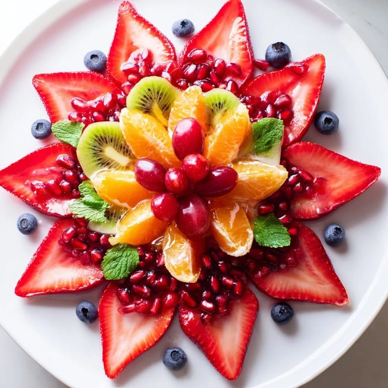 This colorful Festive Poinsettia Fruit Bowl photo displays a delicious arrangement perfect for any brunch.