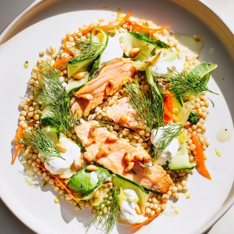 Savor the colors in The Infinity Loop Flow, featuring salmon flakes nestled with fresh produce.