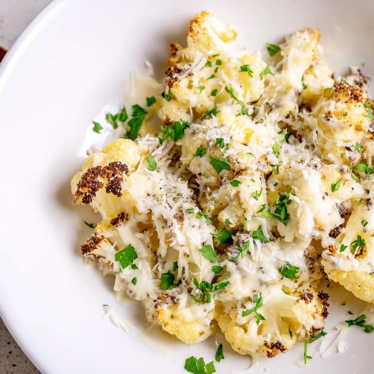Creamy, rich Cheesy Cauliflower Mac with melted cheese covering tender cauliflower florets, a comfort food favorite.