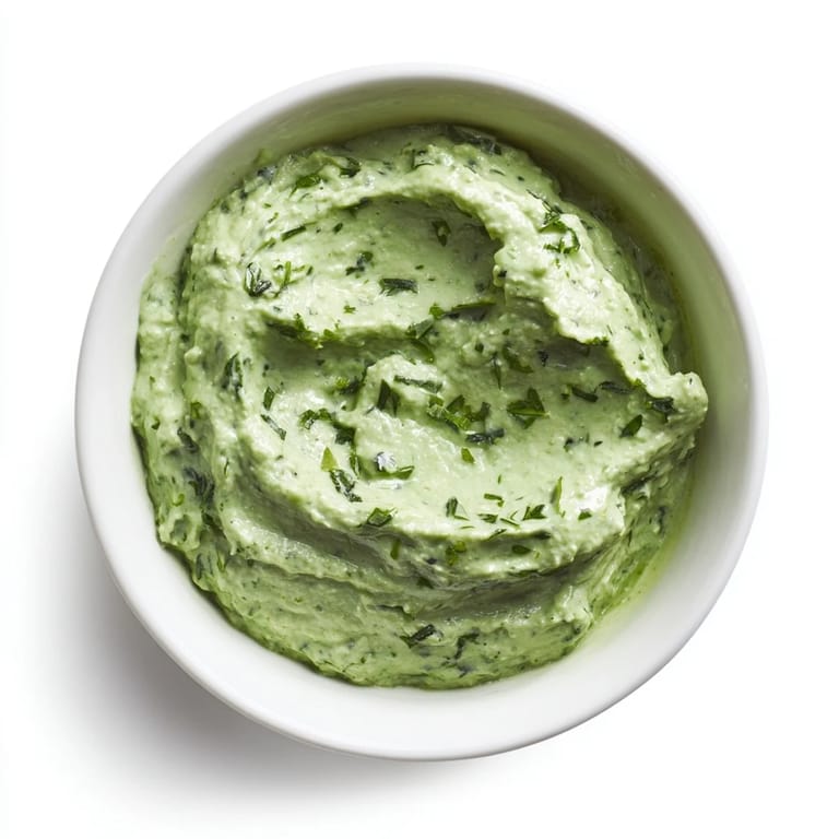 A bowl of refreshing Green Goddess Dip, ready to be scooped up with colorful veggies.