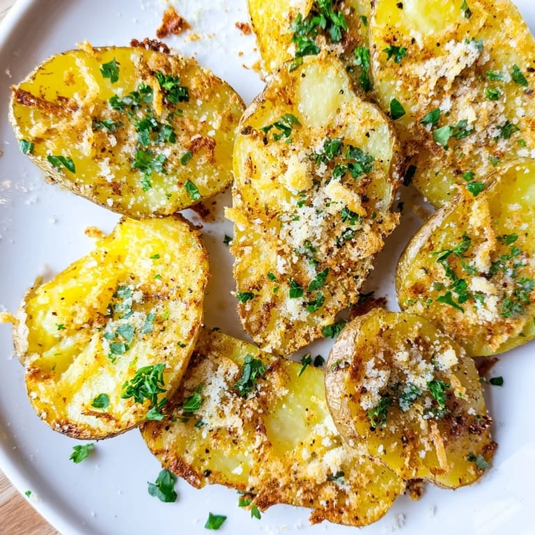 Smash-able Garlic Parmesan Potatoes, boasting a crispy texture, perfect for a side dish or snack.