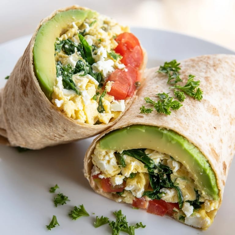 A beautifully assembled Feta Egg Wrap with a vibrant mix of ingredients and a warm, inviting appearance.