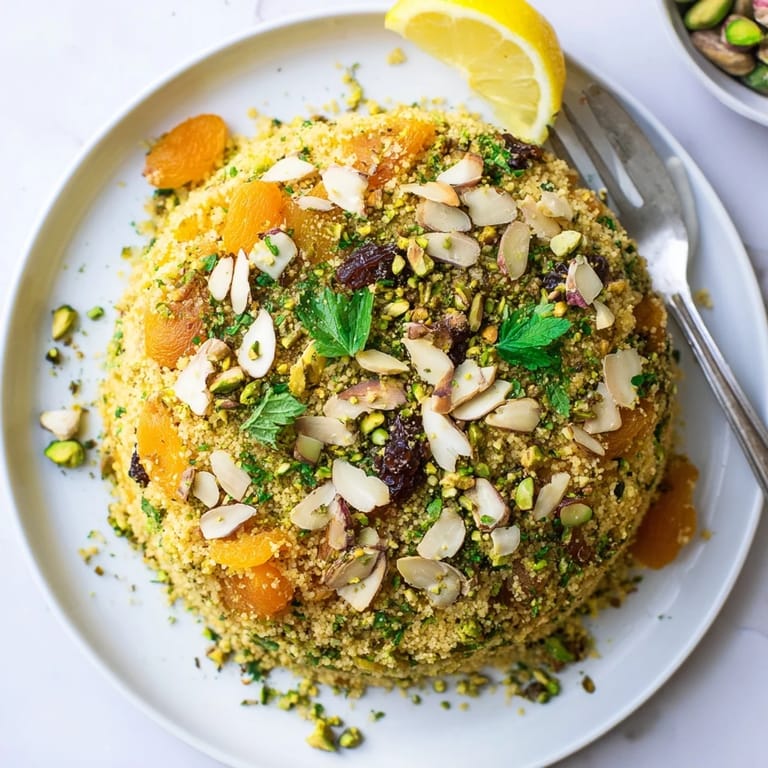Colorful Couscous Pilaf Spiced with dried fruits and nuts, perfect for a light vegetarian side dish.