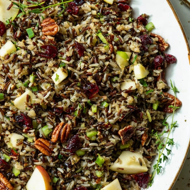 Fresh Wild Rice Harvest Salad with diced apples, green onions, and herbs, perfect for a healthy vegetarian lunch or dinner.