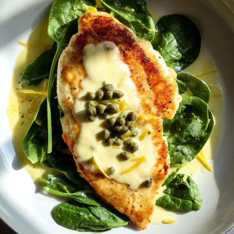 Tender chicken in a silky lemon-butter sauce with fresh spinach, perfect for an easy weeknight main dish.