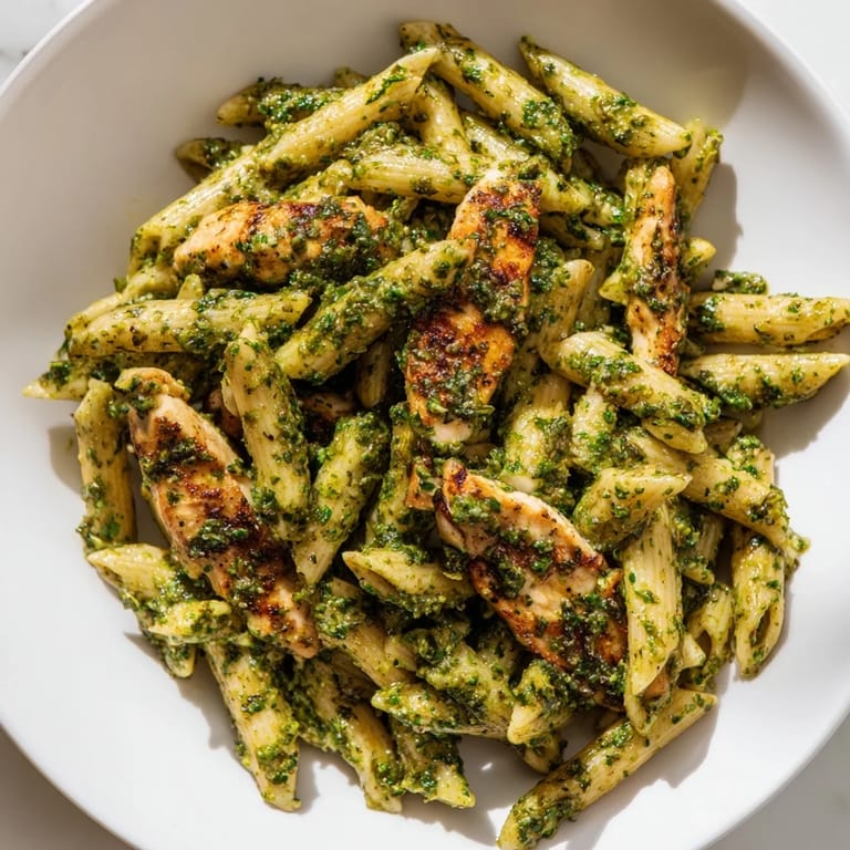 Fresh parsley and garlic aromas rise from this colorful, easy-to-make fusion pasta dish served warm.