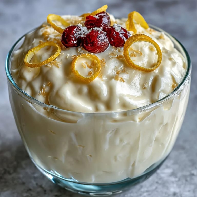 Silky lemon fool dessert with whipped cream texture, fresh raspberries, and a golden shortbread biscuit on the side.