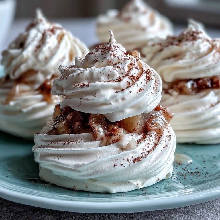 These Mini Hot Toddy Pavlovas feature airy meringue nests filled with tender pears and silky cream, perfect for holiday gatherings.