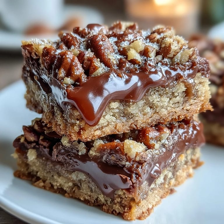 Decadent Sweet and Chewy Turtle Bars feature toasted oats and pecans with a buttery crumb topping.