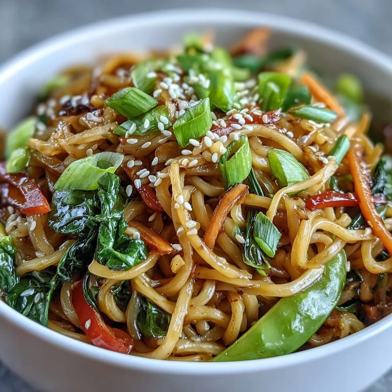 Quick, healthy shirataki noodle bowl with Asian vegetables and a zesty ginger soy sauce.