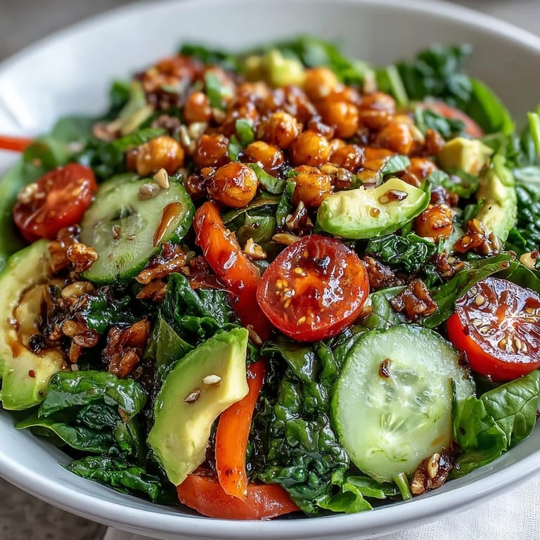 Colorful Mixed Greens Power Bowl with chickpeas and pumpkin seeds, served as a hearty vegan lunch on a rustic wooden table.