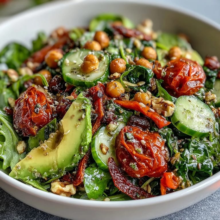 Healthy Mixed Greens Power Bowl featuring crisp vegetables and avocado slices, dressed in lemon vinaigrette, ready to enjoy for a nutrient-packed meal.