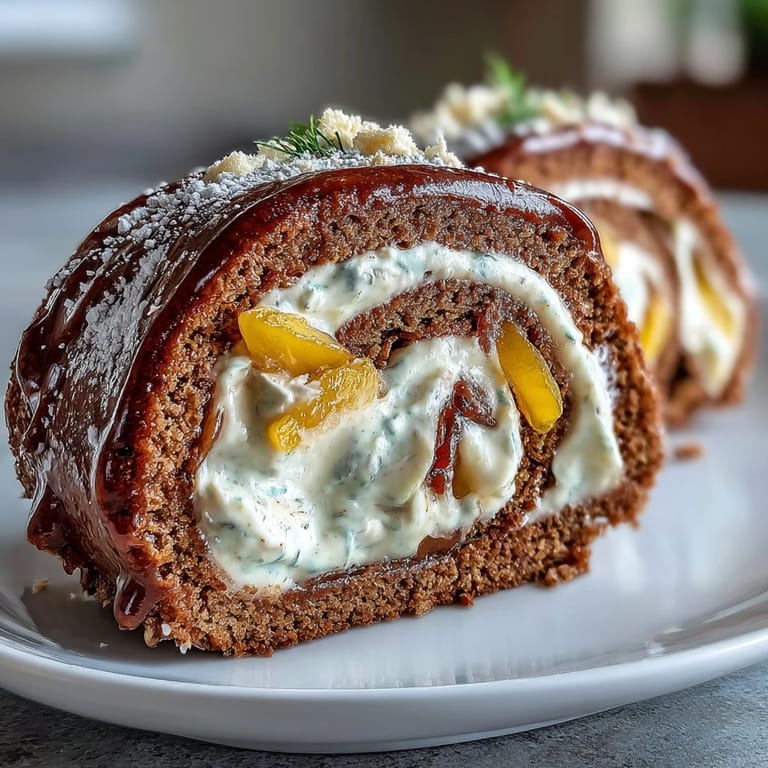 A close view of Hojicha Roll Cake reveals the soft, cocoa-toned sponge filled with creamy hojicha filling.