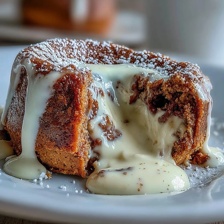 Warm Hojicha White Chocolate Lava Cakes are served beside fresh raspberries and a cup of tea.