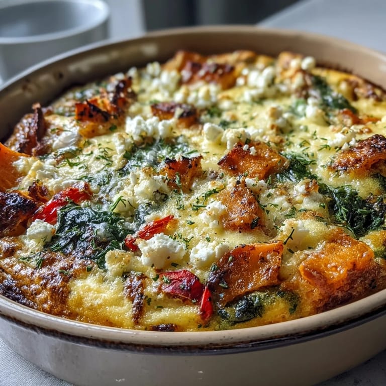 Easy Sweet Potato Egg Casserole served on a plate with a side of greens for a healthy breakfast or brunch.