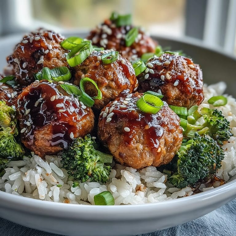 Freshly prepared Honey Garlic Turkey Meatballs in a glossy sauce, garnished with sesame seeds and scallions.