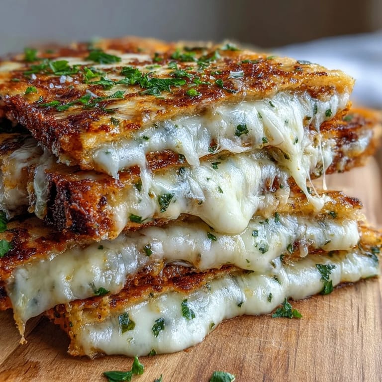 Two halves of a Brown Butter Garlic Naan Grilled Cheese sit beside a bowl of cooling yogurt dip.