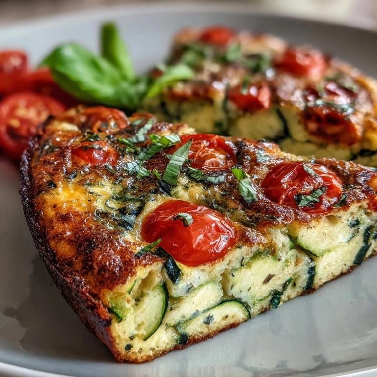 Low-calorie frittata featuring garden-fresh zucchini, ripe tomatoes, and spinach, baked until golden and served warm for a satisfying, wholesome meal.