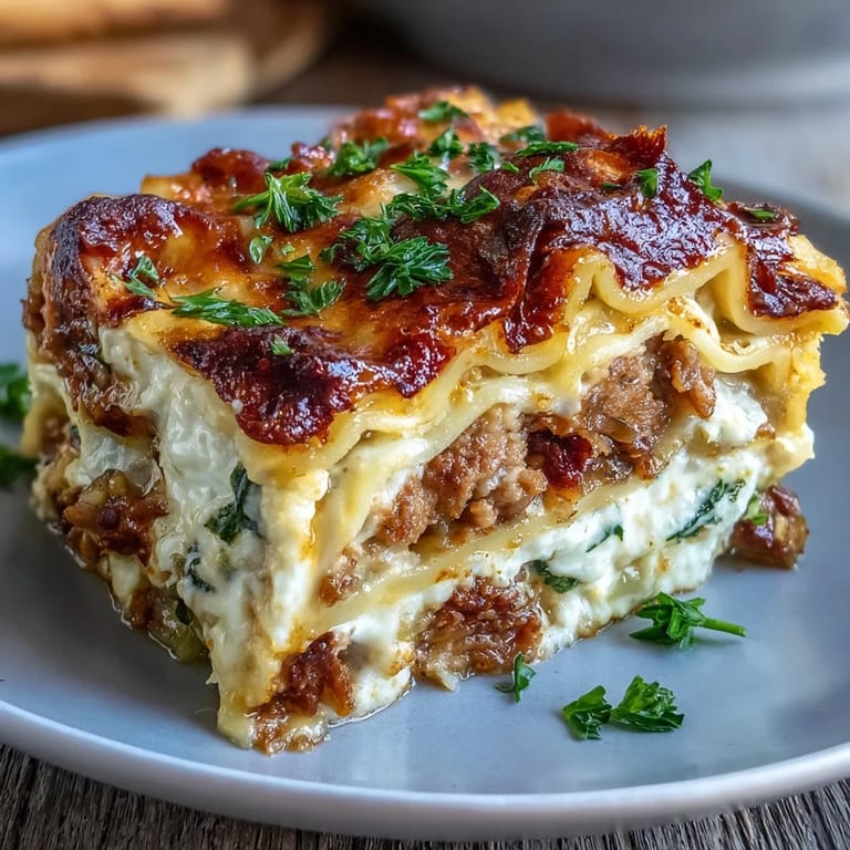 Our loaded Dumpling Lasagna Bake, featuring cheesy layers, ready to serve.