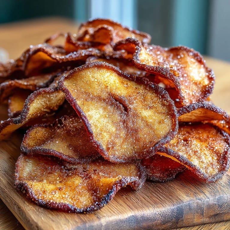 Thin apple slices dusted with cinnamon sugar, air-fried until irresistibly crunchy and sweet.  