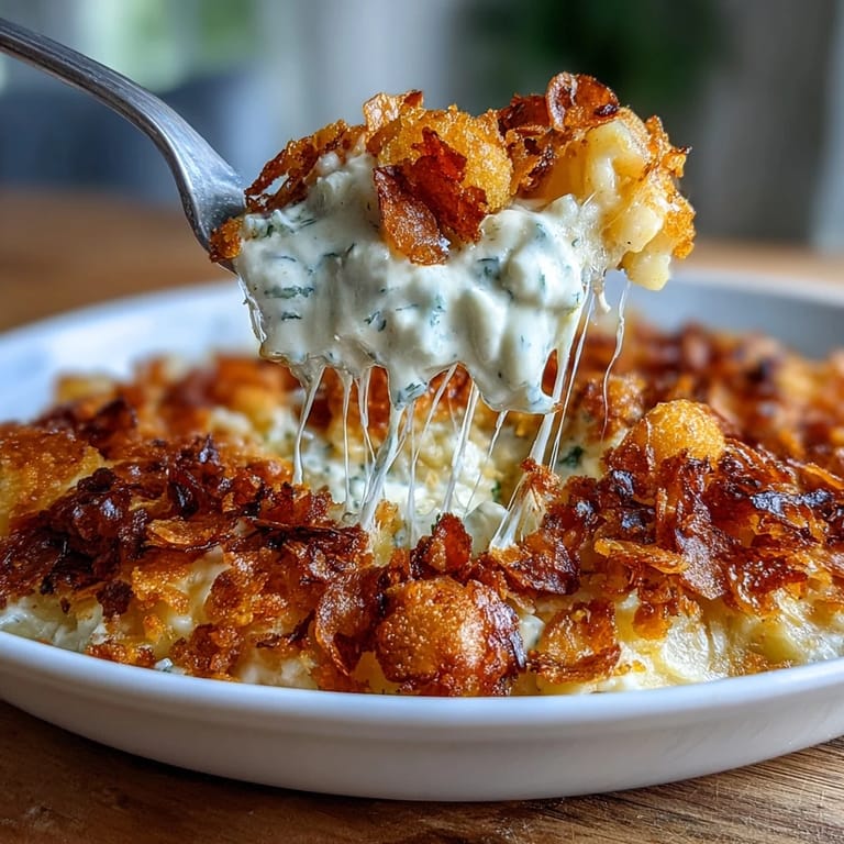 Creamy Greek yogurt-infused funeral potatoes baked until golden, topped with crunchy cornflakes for a healthier comfort food classic.