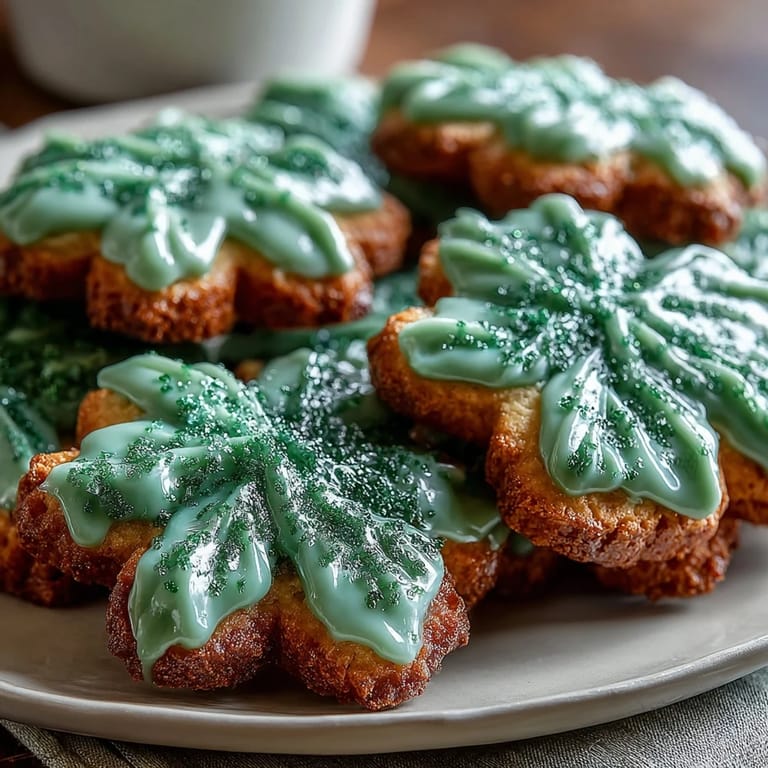 Buttery St. Patrick's Day sugar cookies cut into shamrocks and topped with vibrant green royal icing.