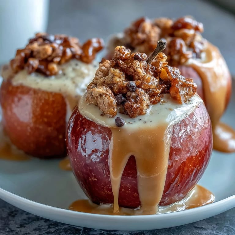 Sweet apple slices coated in creamy peanut butter drizzle and finished with nutty granola—perfect for kids and adults.
