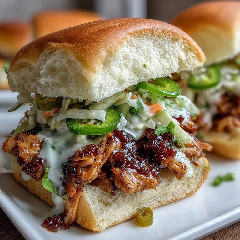 Tender chicken slow-cooked in bold Mississippi spices, served on slider buns with crunchy, creamy coleslaw for easy handheld meals.