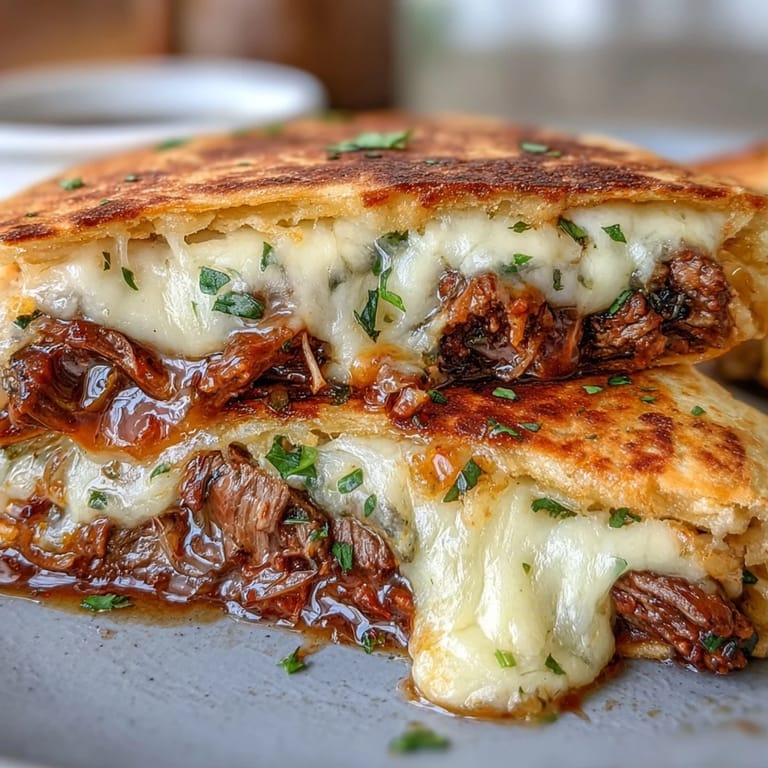 Tender braised beef in Cinco de Mayo Birria Quesadillas with flavorful broth.